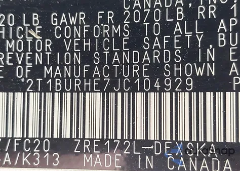 2018 Toyota Corolla Se z USA, uszkodzony, nr VIN 2T1BURHE7JC104929